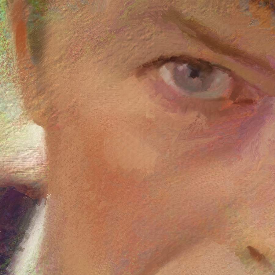 Detalhe de uma pintura digital, com pinceladas que simulam pastel sobre papel.
